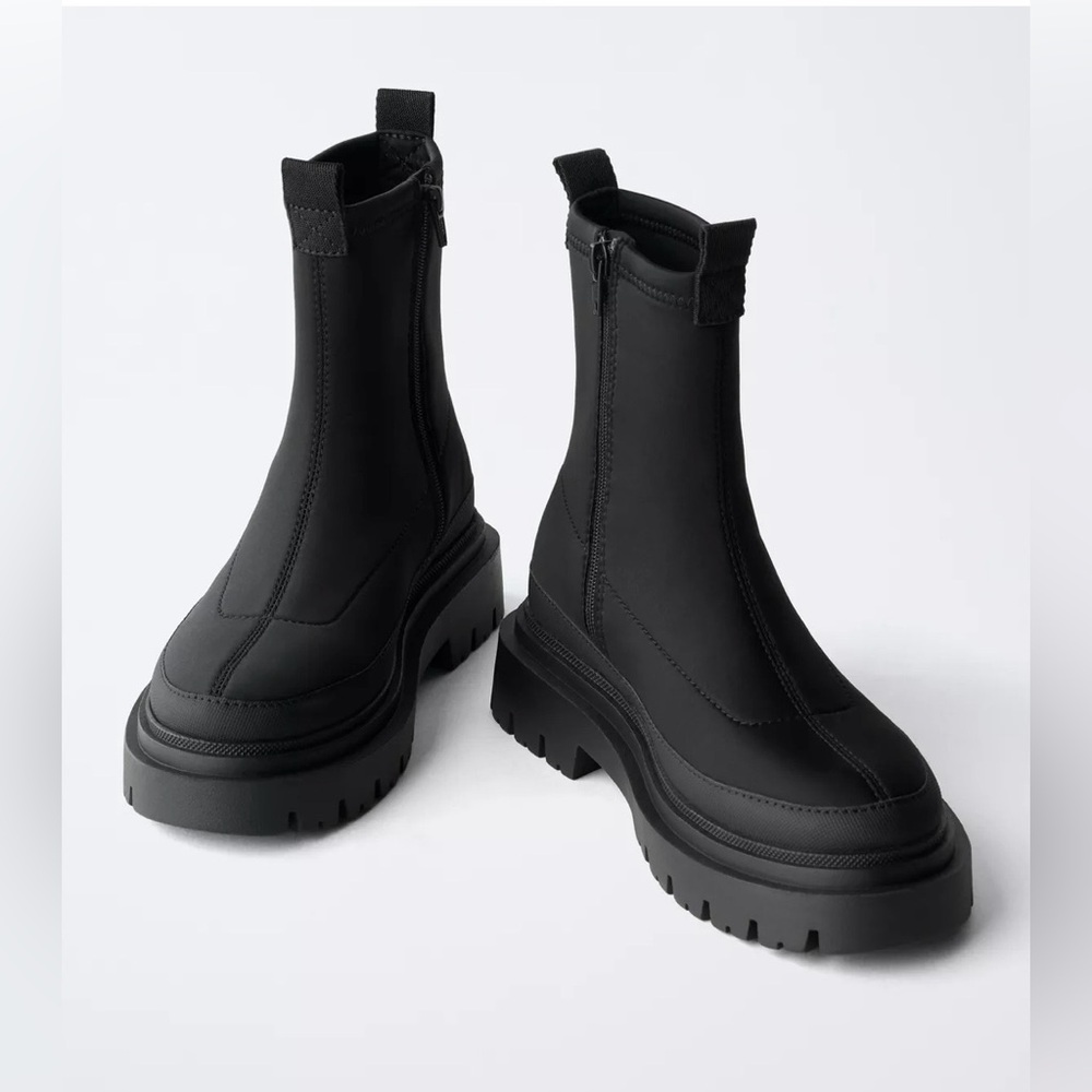 ZARA Water Repellent  Sock-Style Neoprene Chunky Ankle Boots Size 34